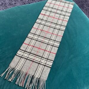 Gray Plaid Fringe Scarf Ultra Soft Brushed Feel Classic Check ~60"